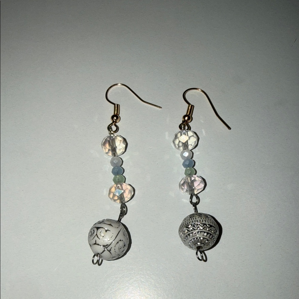 Chic Silver and Gold Beaded Dangle Earrings